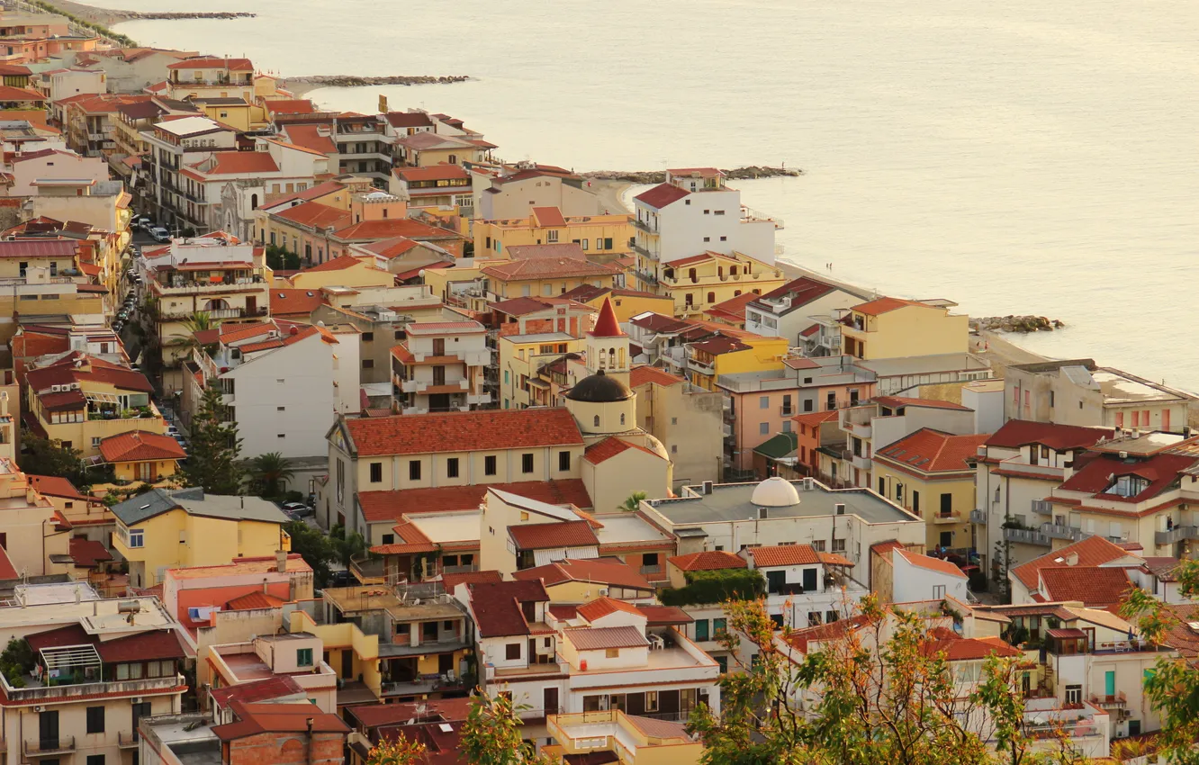 Photo wallpaper sea, the city, photo, coast, home, Italy, top, Sicilia