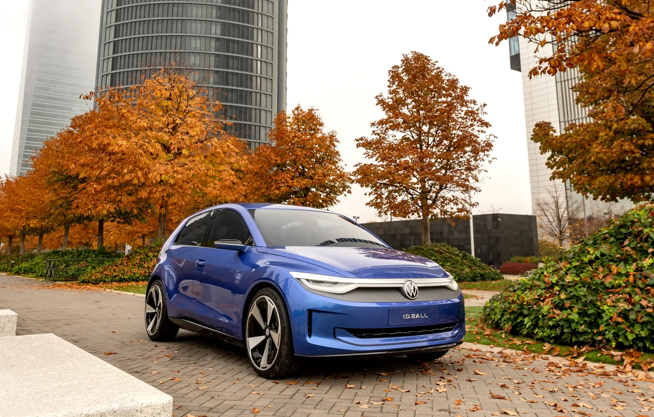 Photo wallpaper blue, machine, auto, Volkswagen, autumn, the city