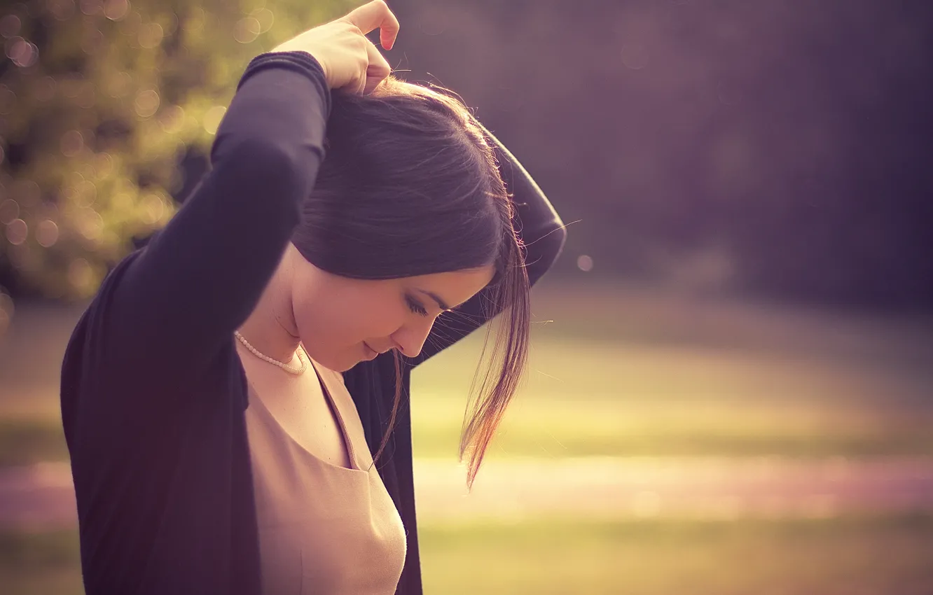 Photo wallpaper summer, pose, smile, background, Bruneck, bangs