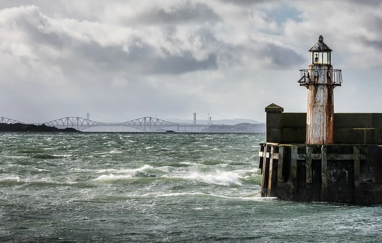 Photo wallpaper bridge, lighthouse, River Forth, Burntisland