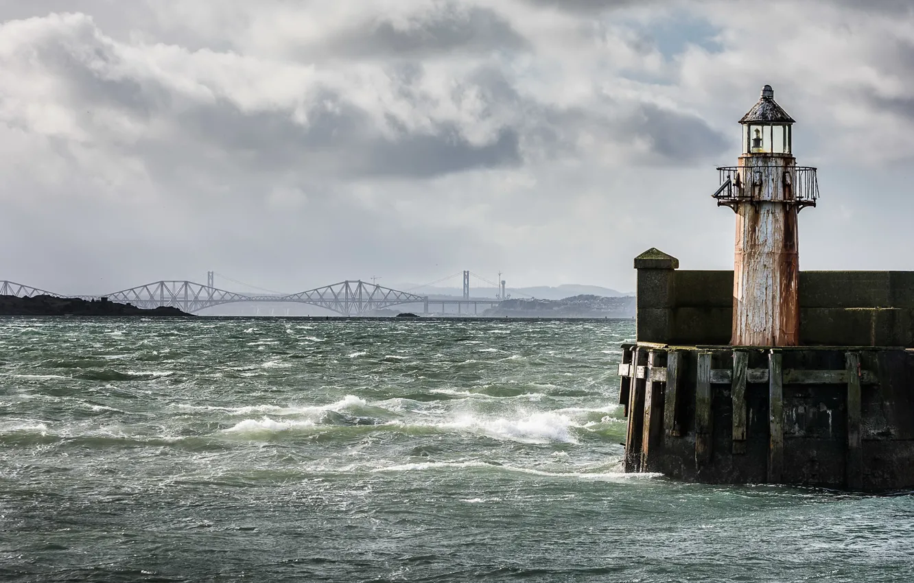 Photo wallpaper Bridge, lighthouse, River Forth, Burntisland