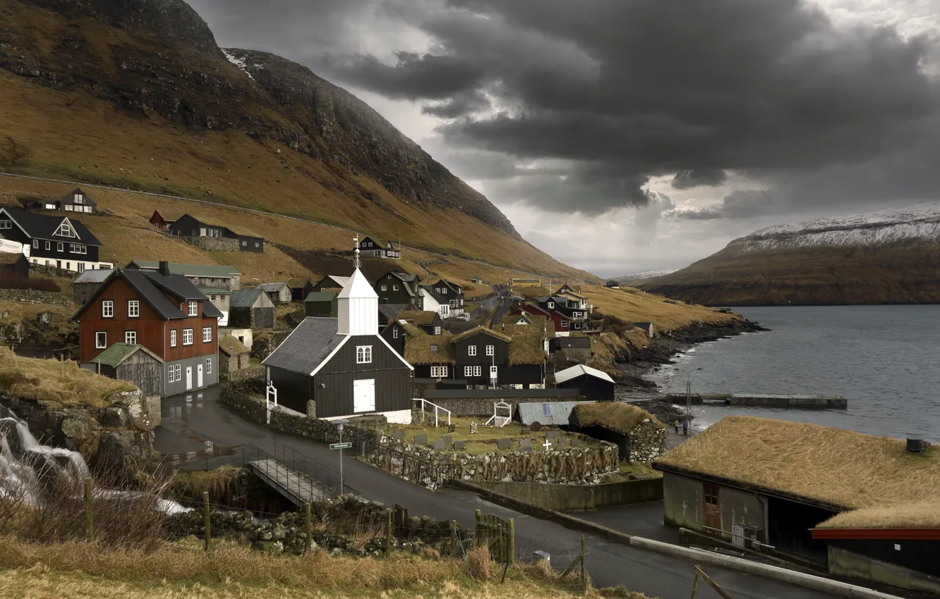 Photo wallpaper road, shore, Bour, Faroe islands