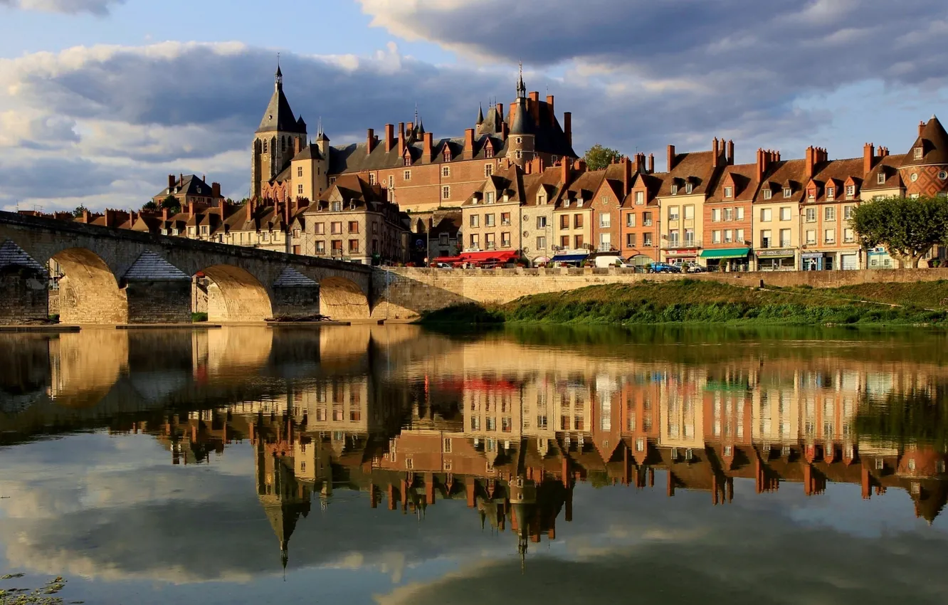 Photo wallpaper bridge, the city, river, castle, France, building, Loire, municipality