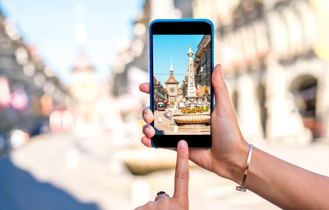 Photo wallpaper photography, blur, Switzerland, Switzerland, hi-tech, bokeh, old town, smartphone
