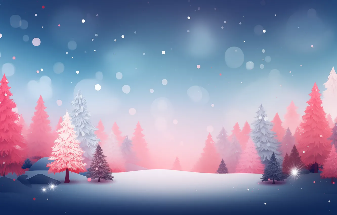 Photo wallpaper winter, forest, snow, graphics, tree, new year, ate, Christmas