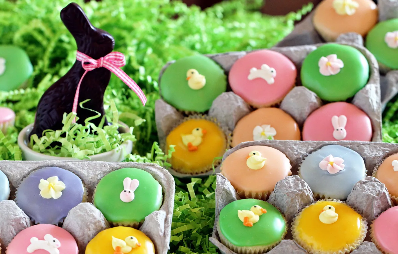 Photo wallpaper hare, Easter, cakes, cupcakes