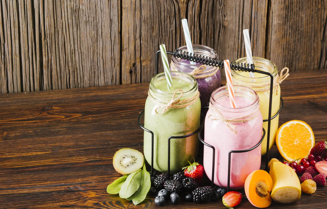 Photo wallpaper kiwi, blueberries, raspberry, orange, fruit, currants, spinach, BlackBerry