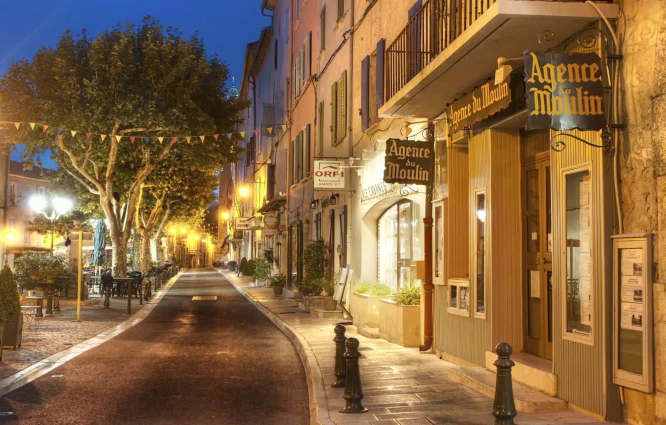 Photo wallpaper trees, street, the evening, lights