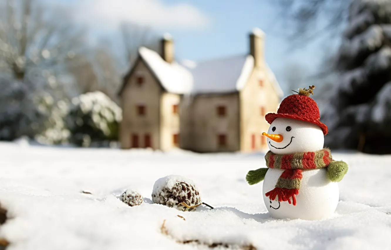 Photo wallpaper winter, snow, snowflakes, new year, Christmas, snowman, Christmas, winter