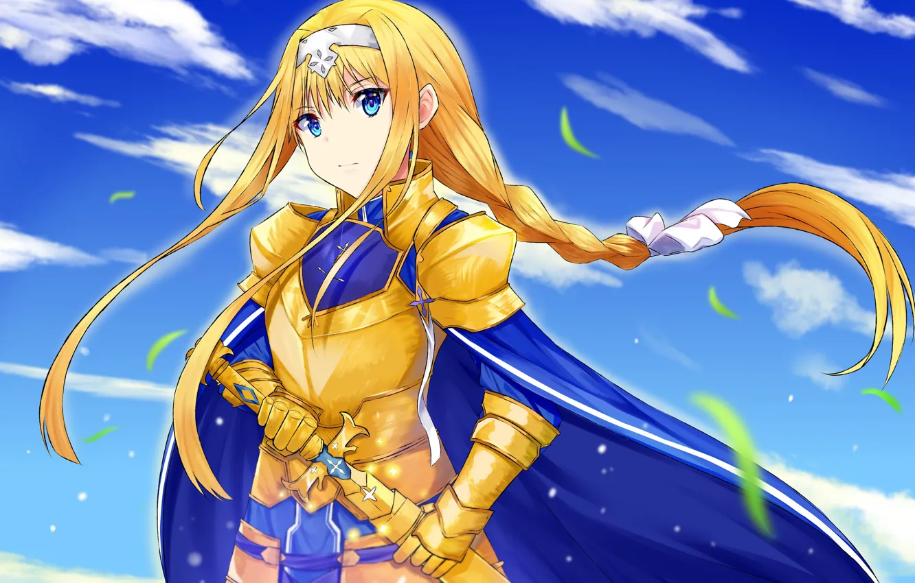 Photo wallpaper the sky, girl, armor, braid, knight, Alice Mount, Sword Art Online: Alicization, Sword Art Online …