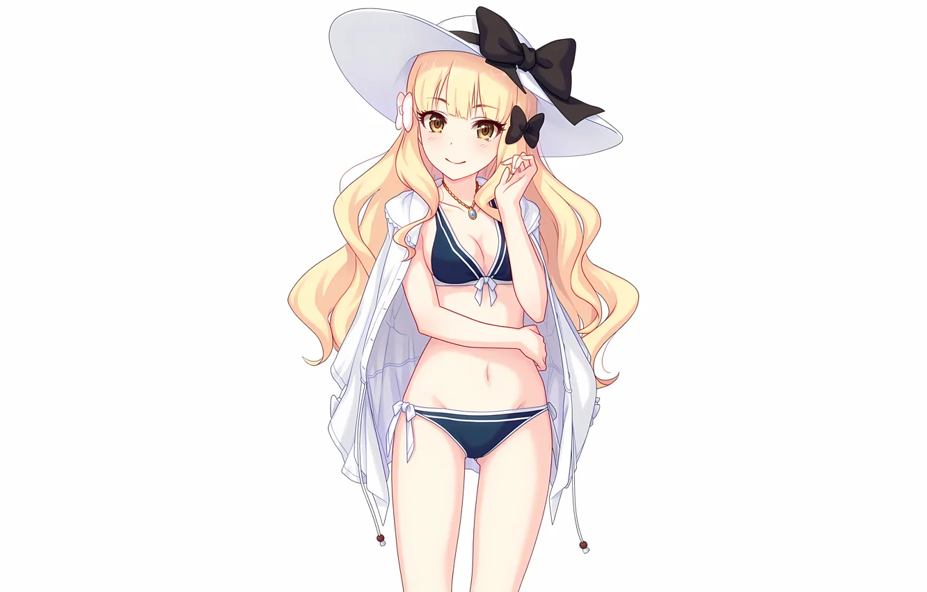 Photo wallpaper girl, sexy, cleavage, long hair, hat, boobs, anime, beautiful