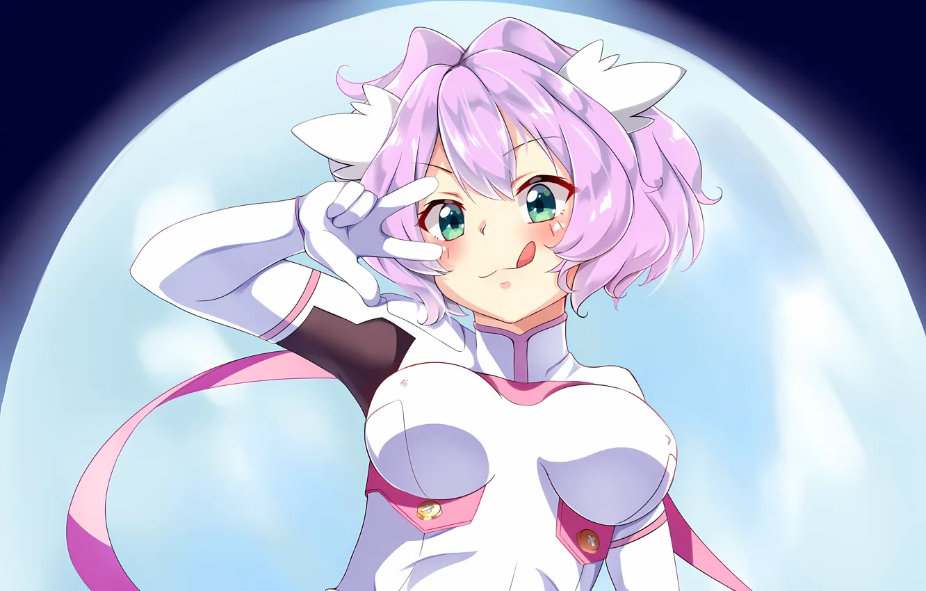 Photo wallpaper girl, sexy, pink hair, green eyes, boobs, anime, beautiful, short hair