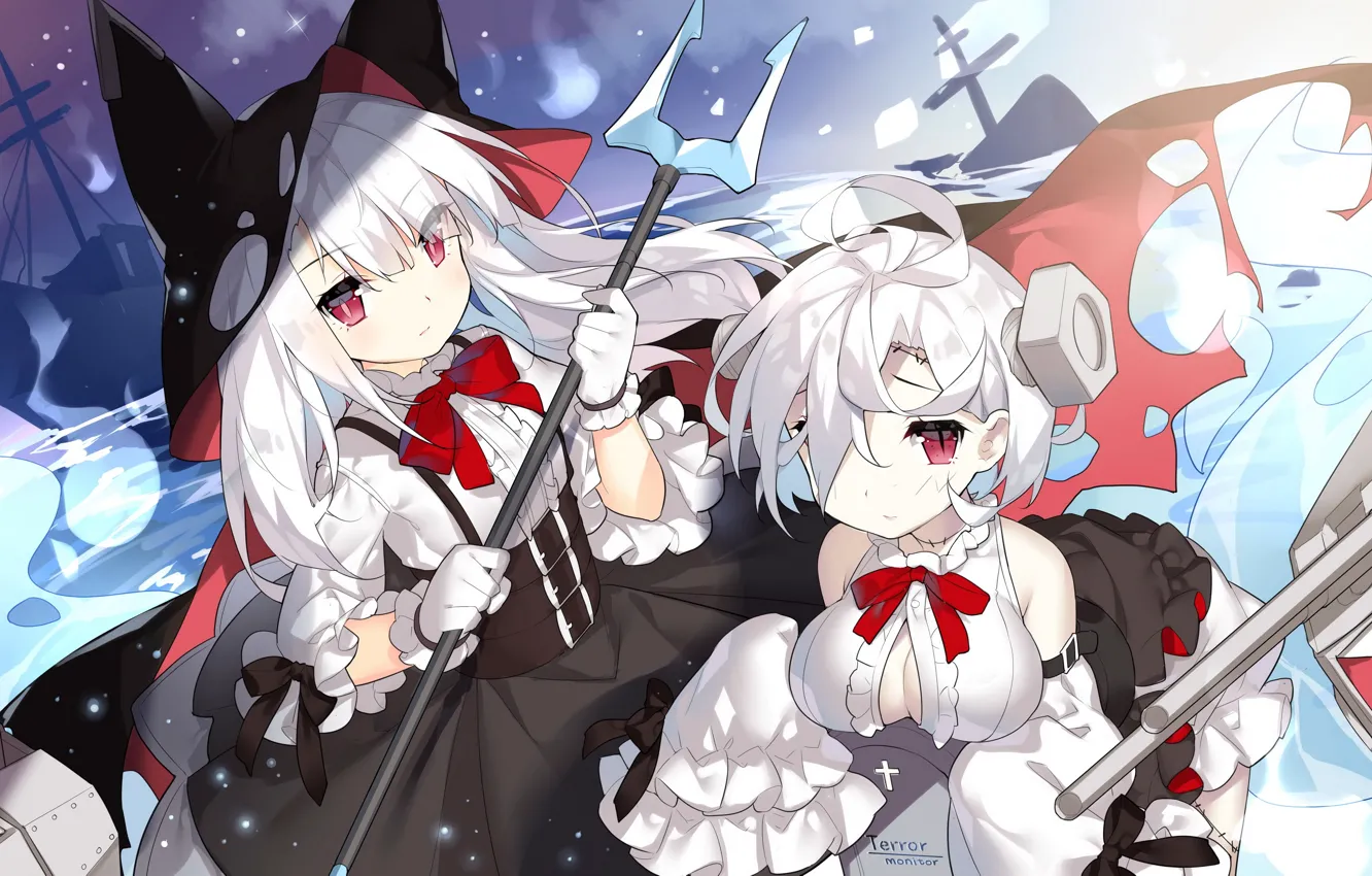 Photo wallpaper Halloween, cleavage, blouse, long hair, girls, boobs, anime, beautiful