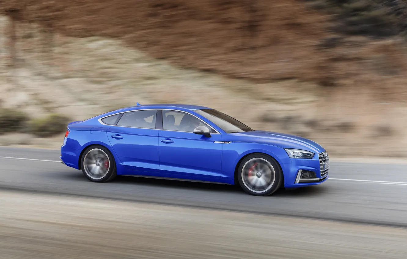 Photo wallpaper Audi, German, Blue, Speed, 2018, Road, Drive, A5