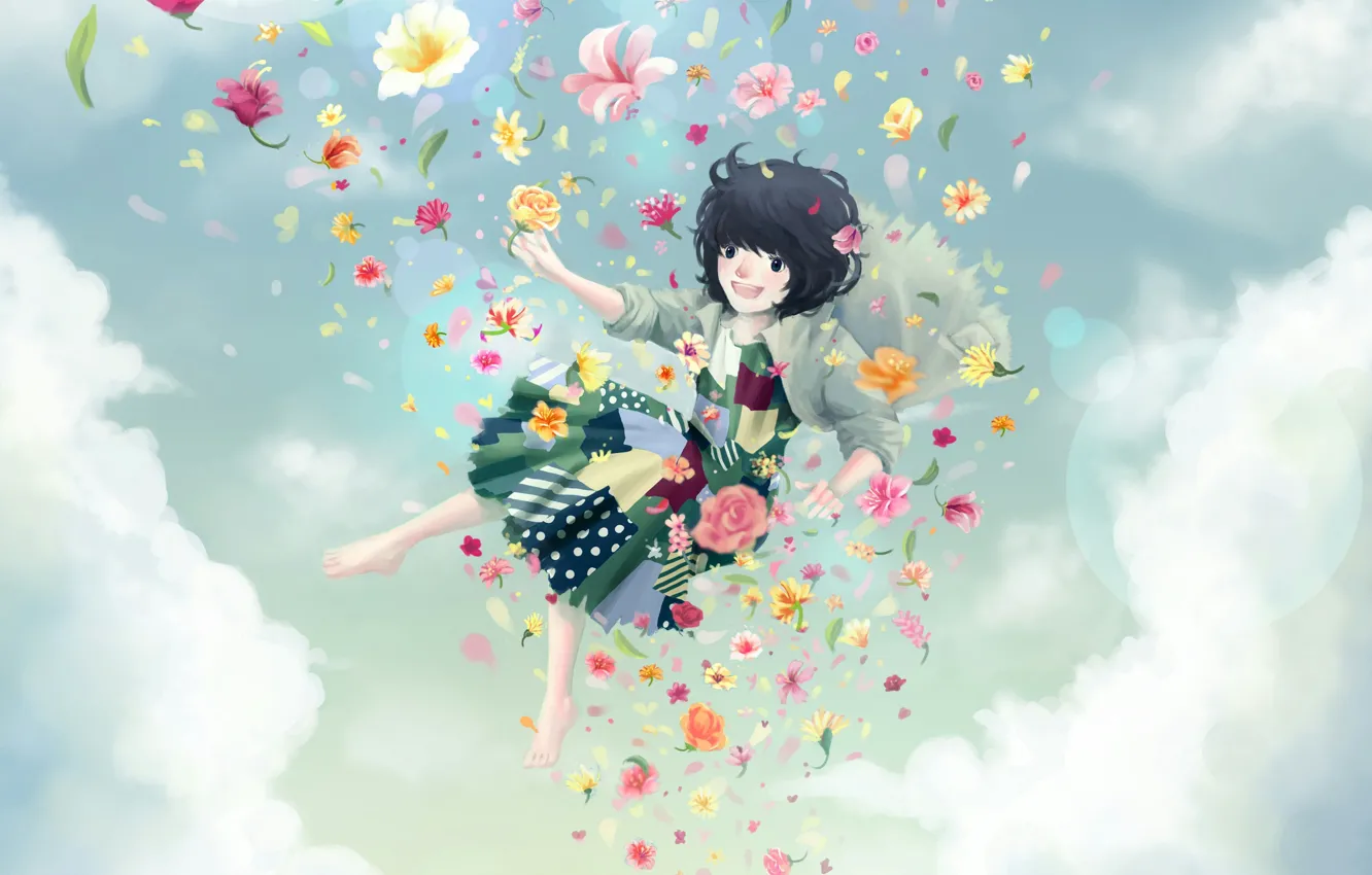 Photo wallpaper flight, flowers, girl