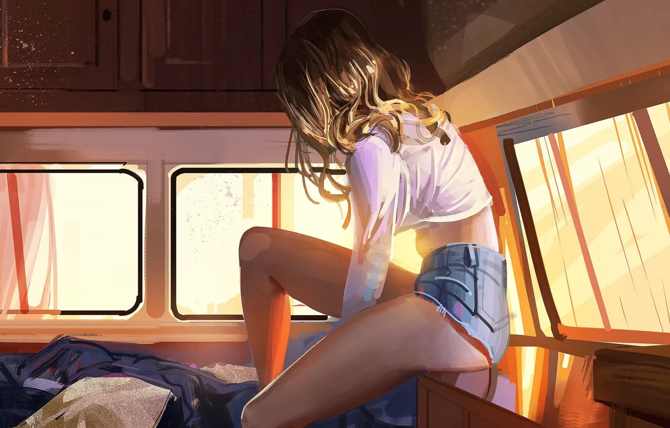 Photo wallpaper girl, room, blonde, by Mohamad Javadi