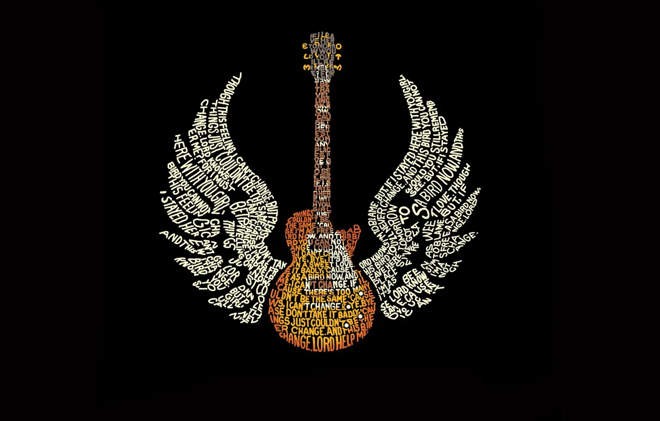 Photo wallpaper labels, guitar, wings