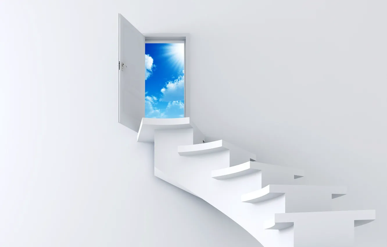 Photo wallpaper The sky, White, Ladder, The door