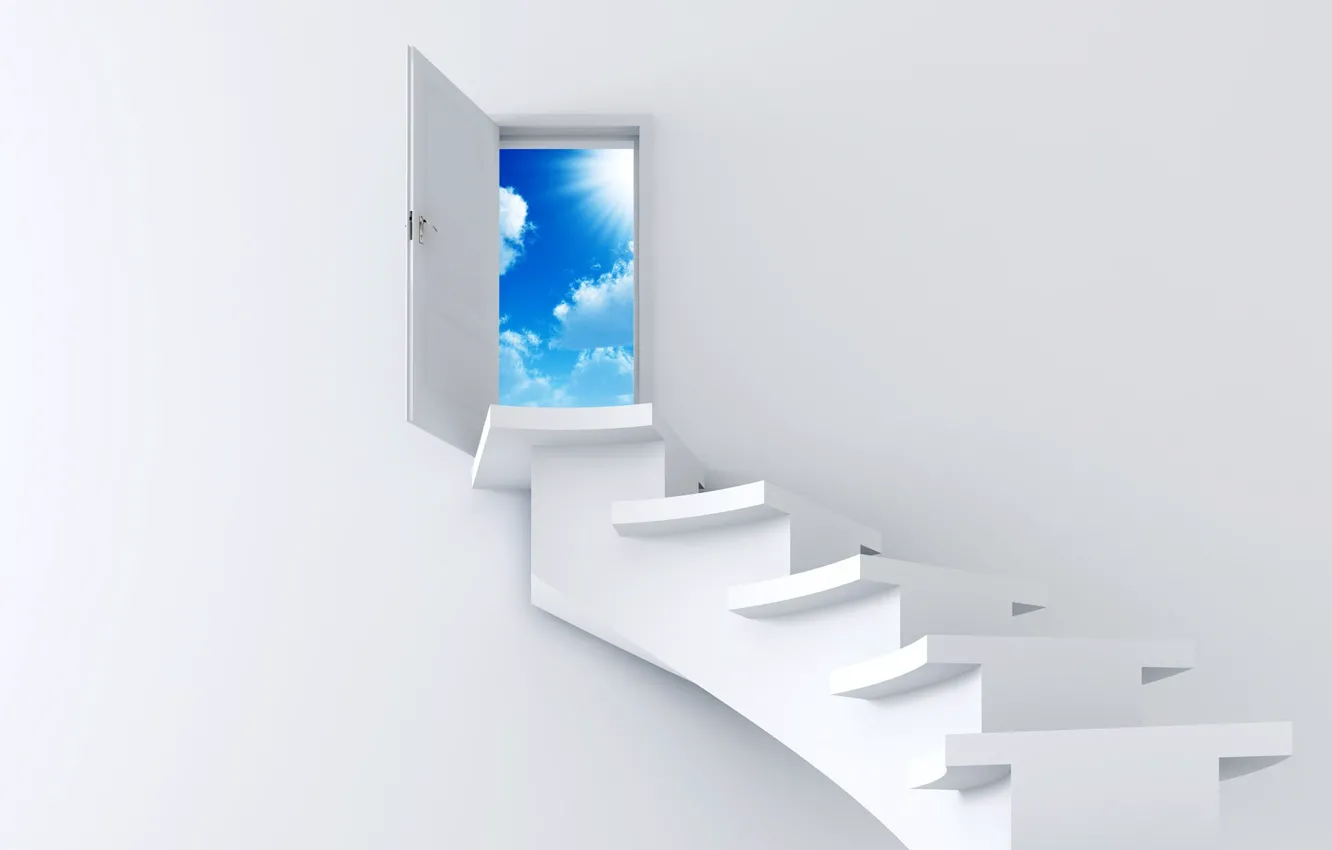 Photo wallpaper white, the sky, the door, ladder