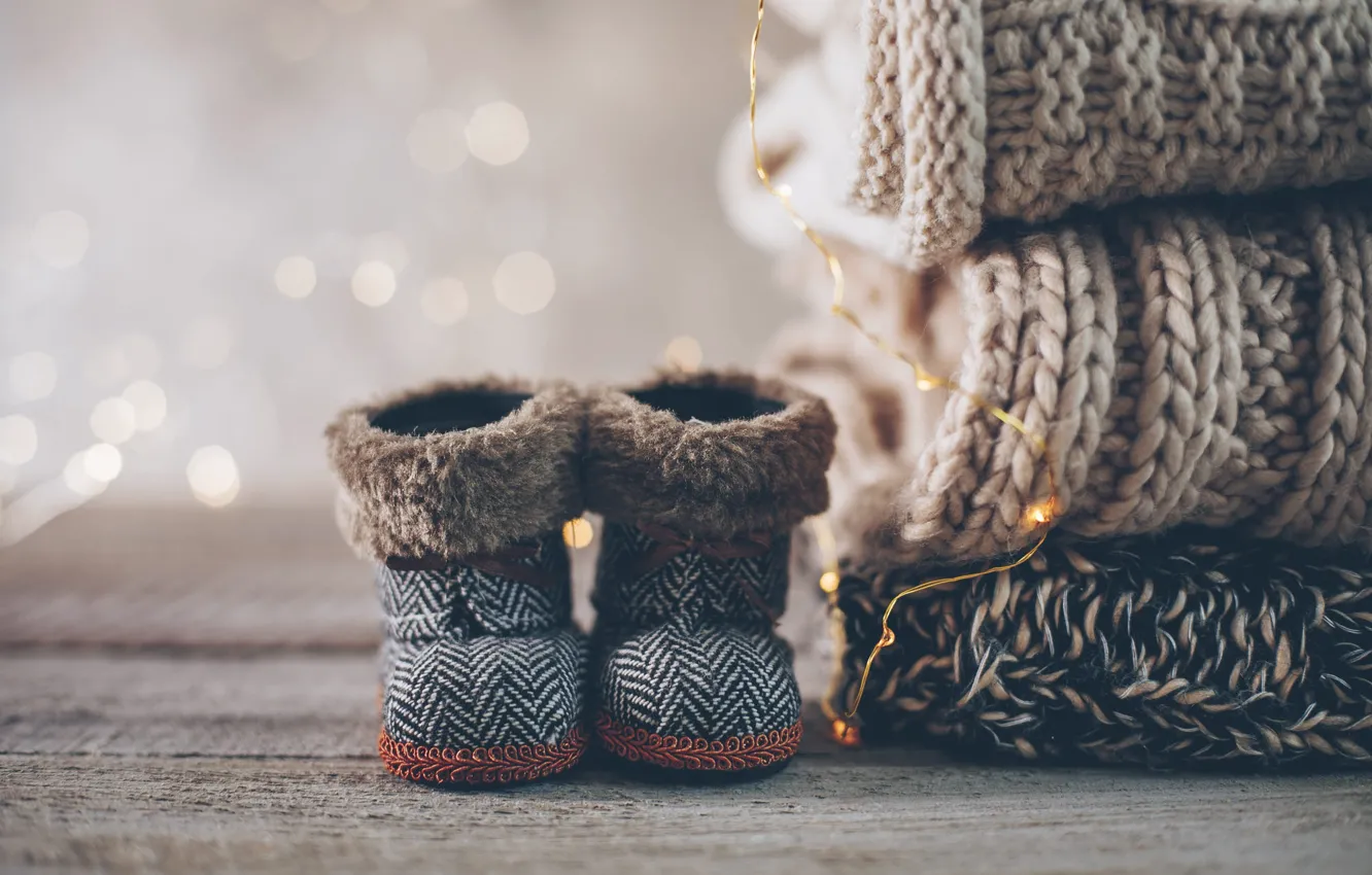 Photo wallpaper comfort, boots, booties, knitted things