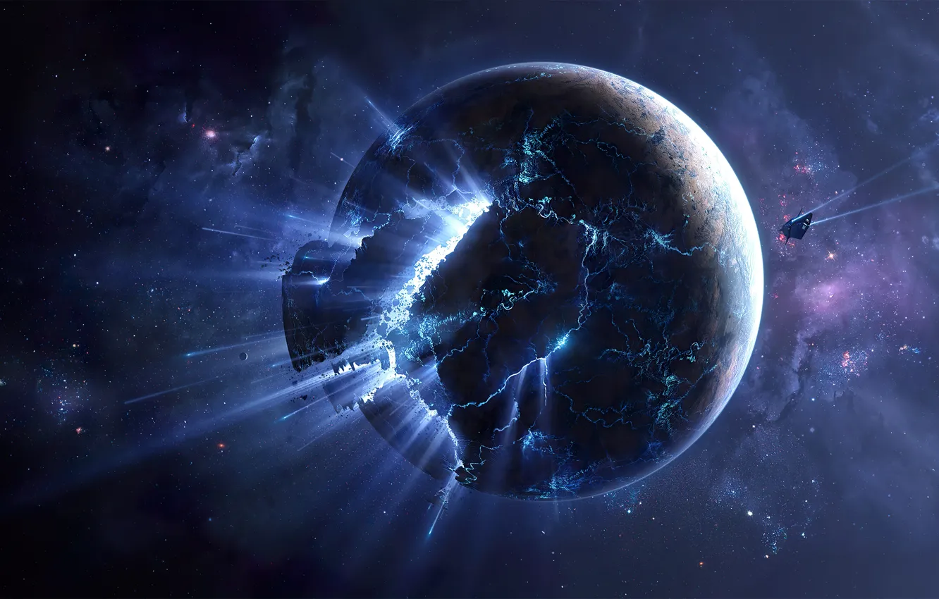 Photo wallpaper space, stars, planet, space ship, destruction, Escape, anihilation