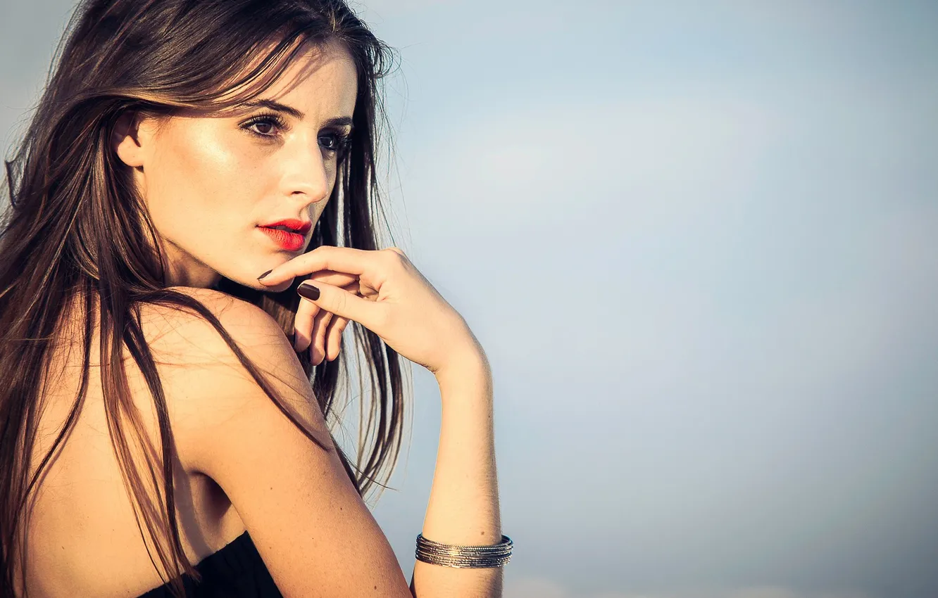 Photo wallpaper pose, background, model, portrait, hands, makeup, brunette, hairstyle