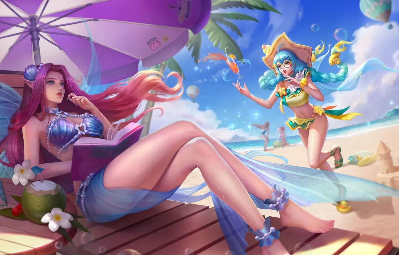 Photo wallpaper beach, swimsuit, stay, surprise, umbrella, chaise, arena, online