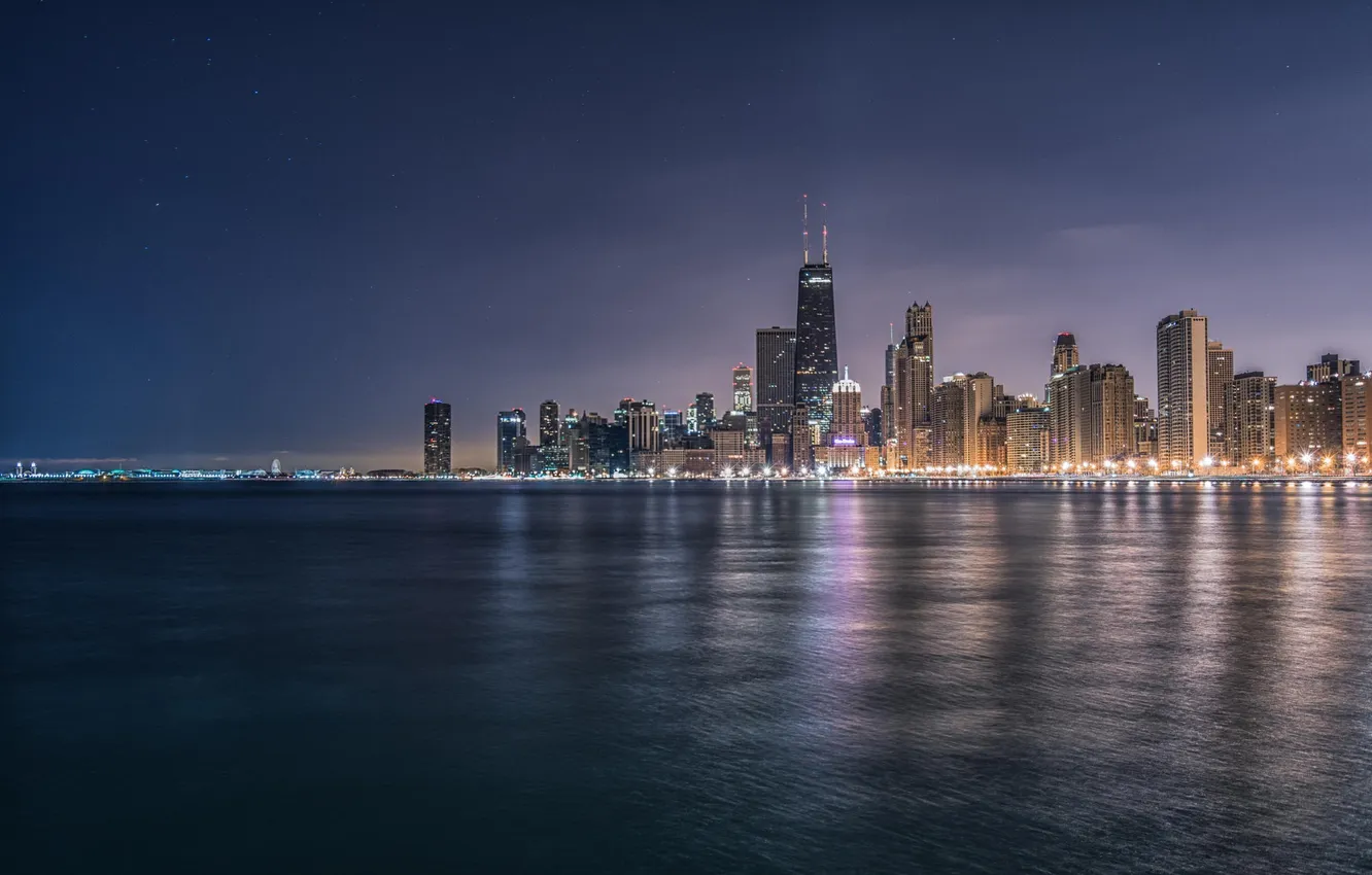 Photo wallpaper lights, building, skyscrapers, the evening, Chicago, America, Chicago, america