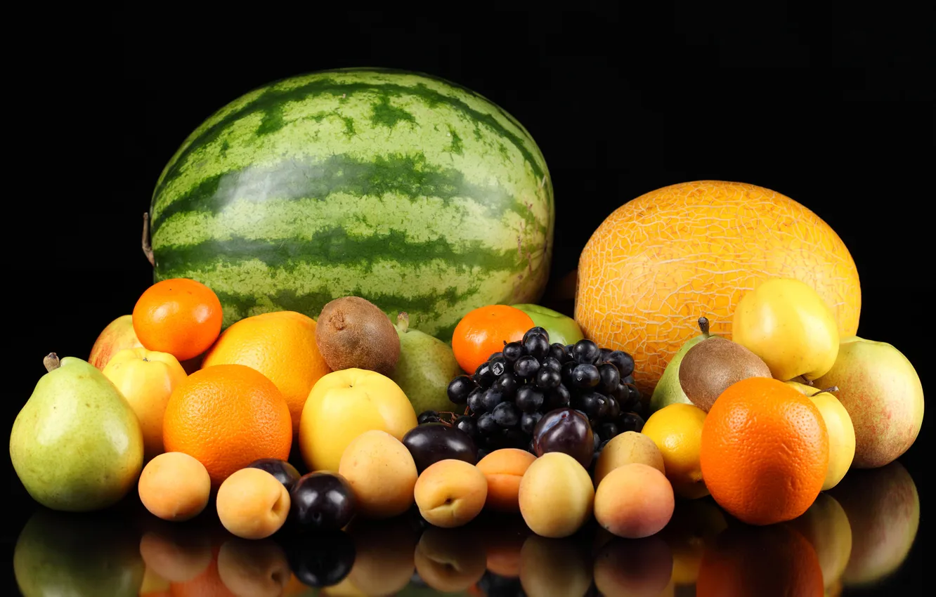 Photo wallpaper apples, orange, watermelon, grapes, fruit, peaches, pear, melon