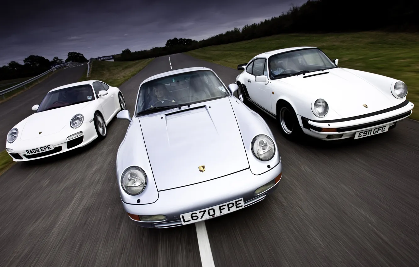 Photo wallpaper road, white, 911, Porsche, silver, Porsche, different, mixed