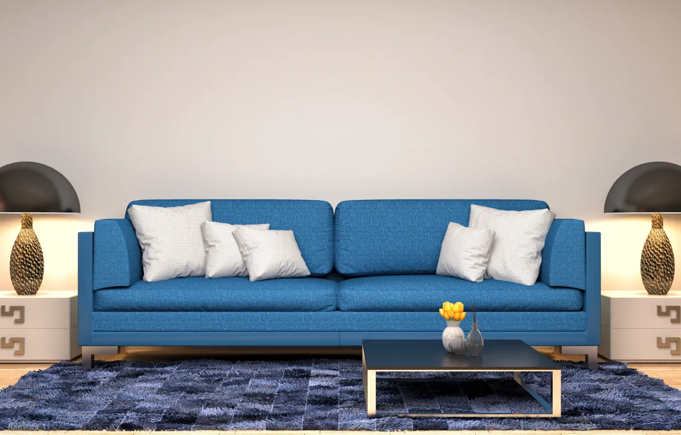 Photo wallpaper design, sofa, interior, pillow, modern
