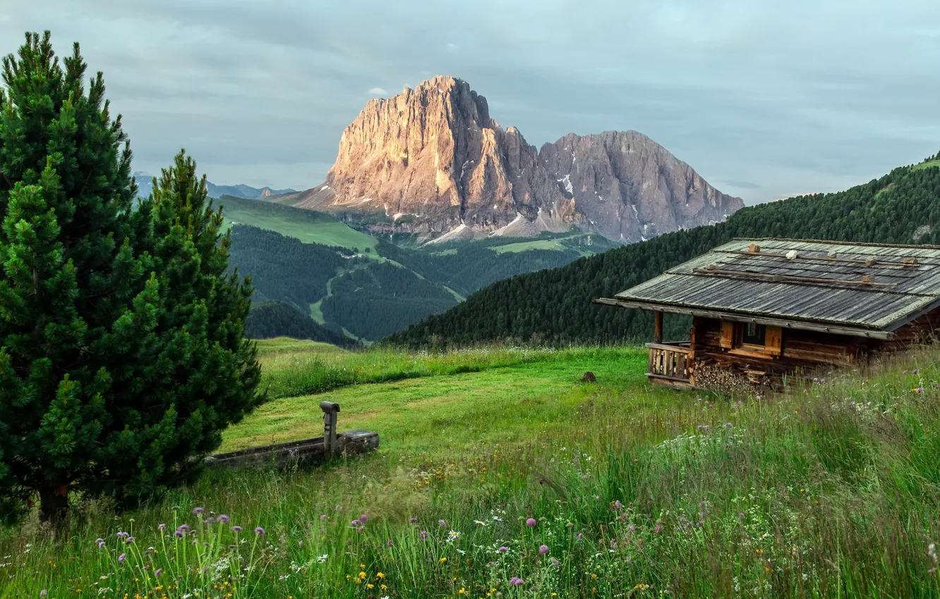 Photo wallpaper landscape, nature, house, mountain