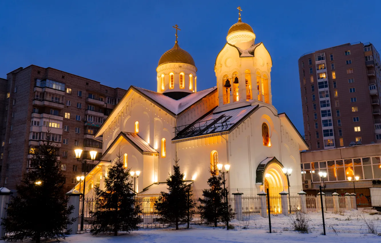 Photo wallpaper night city, Krasnoyarsk, The Orthodox Church