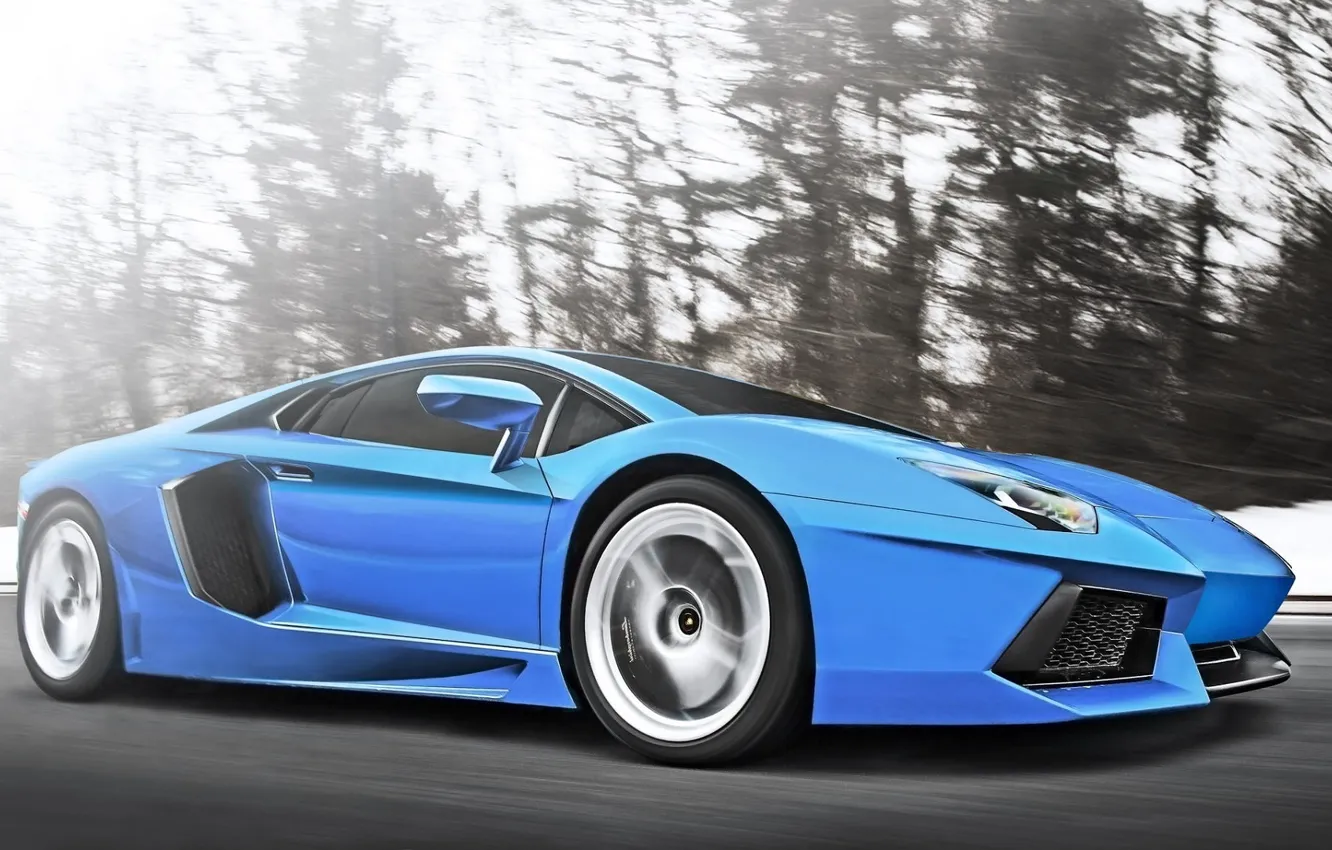 Photo wallpaper Lamborghini, Speed, Blue, Speed, Supercar, LP700-4, Aventador, Supercar