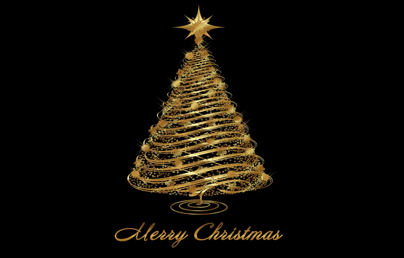 Photo wallpaper tree, New Year, Christmas, golden, Christmas, tree, New Year, Merry