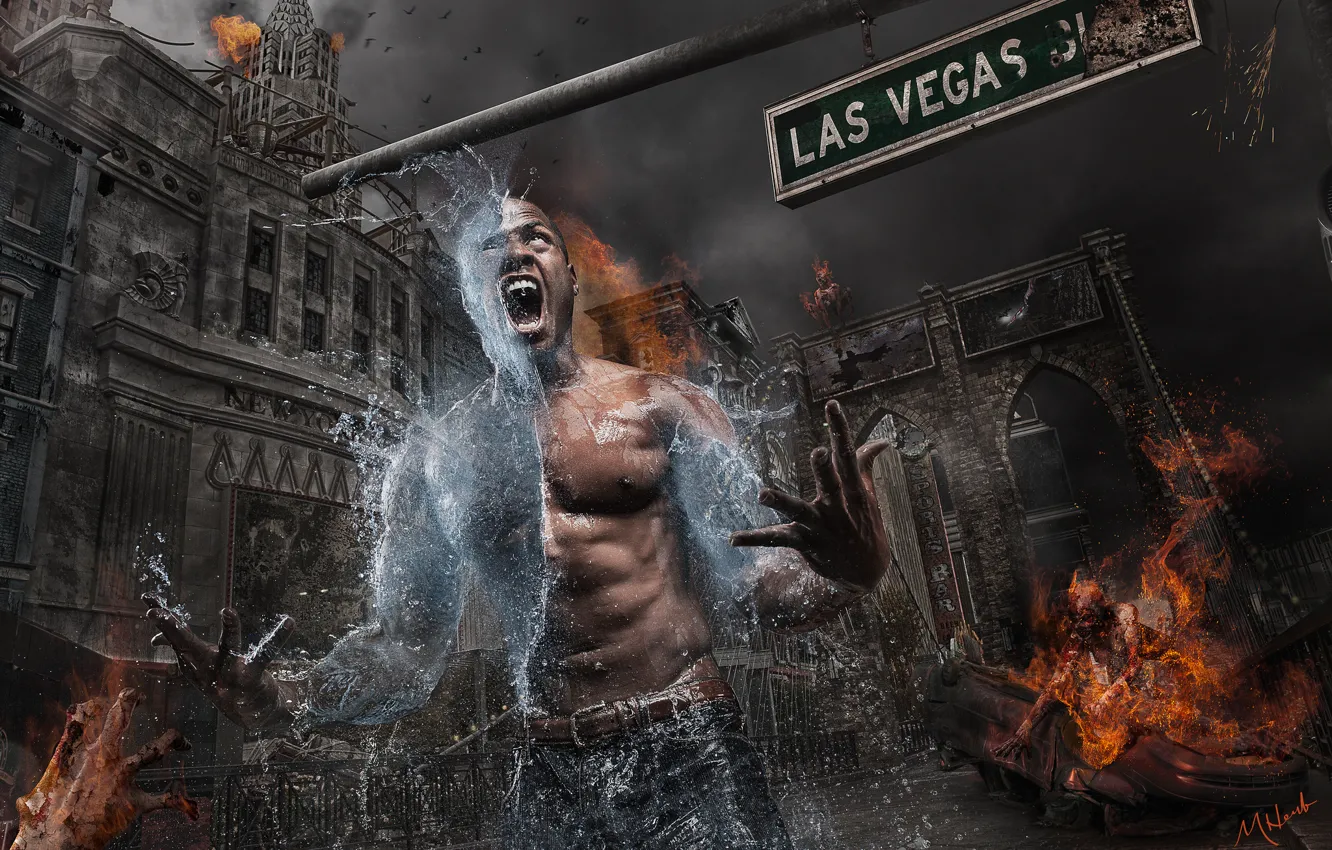 Photo wallpaper water, lights, guy, Metamorphosis