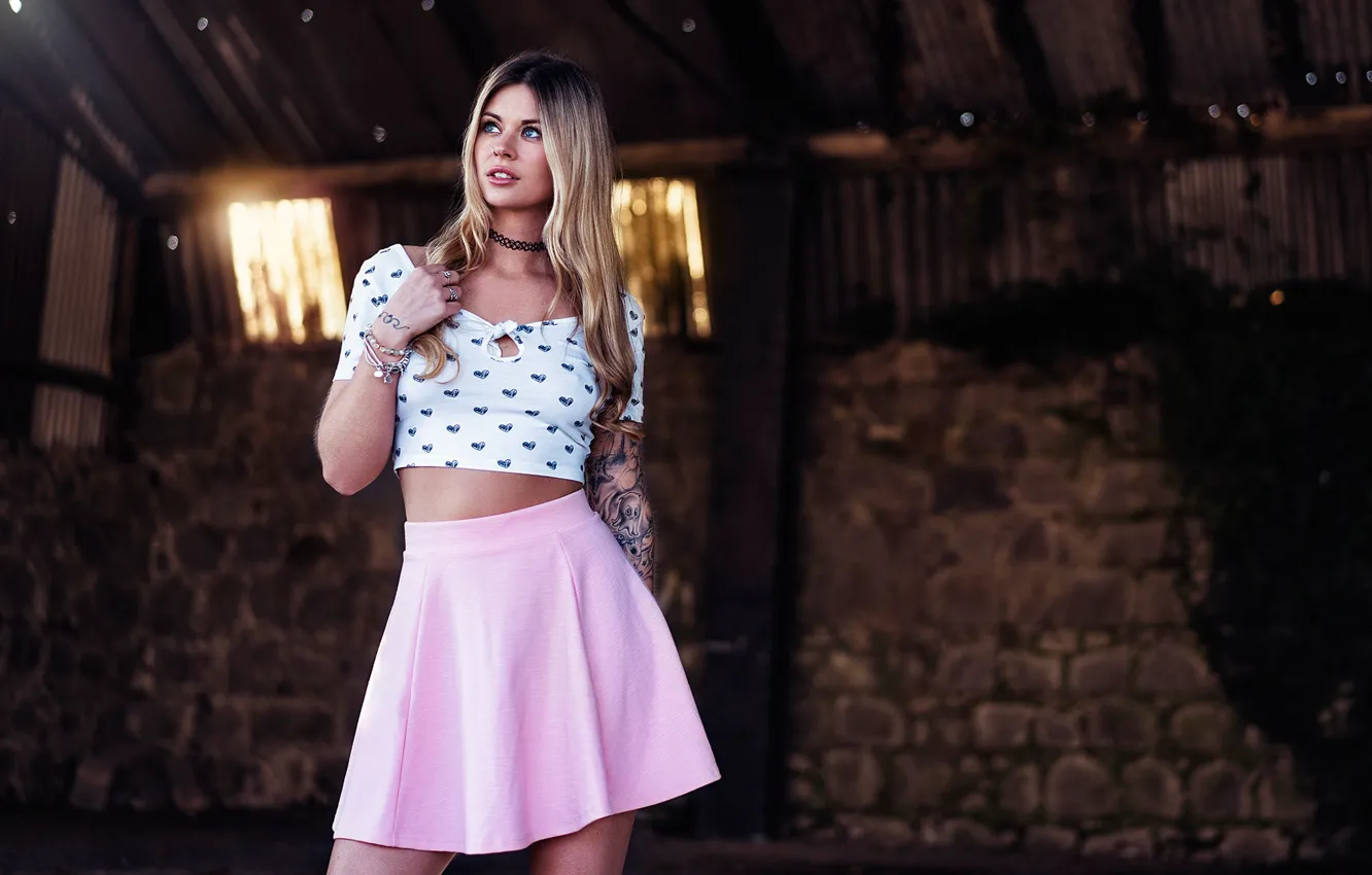 Photo wallpaper skirt, tattoo, blonde, tattoo, long hair, Dave McDermott, Teila