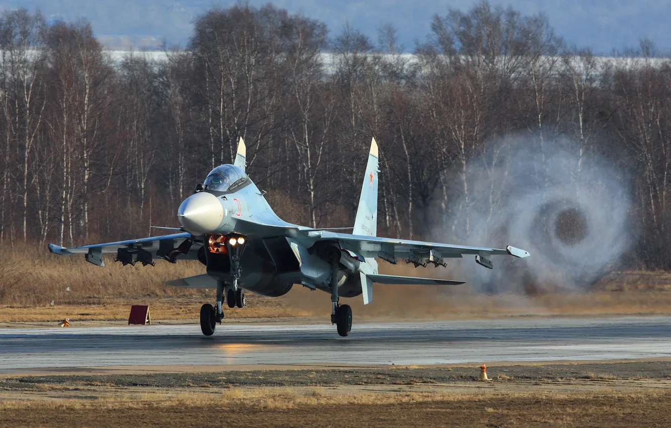 Photo wallpaper fighter, the airfield, the rise, the Russian air force, Su-30CM