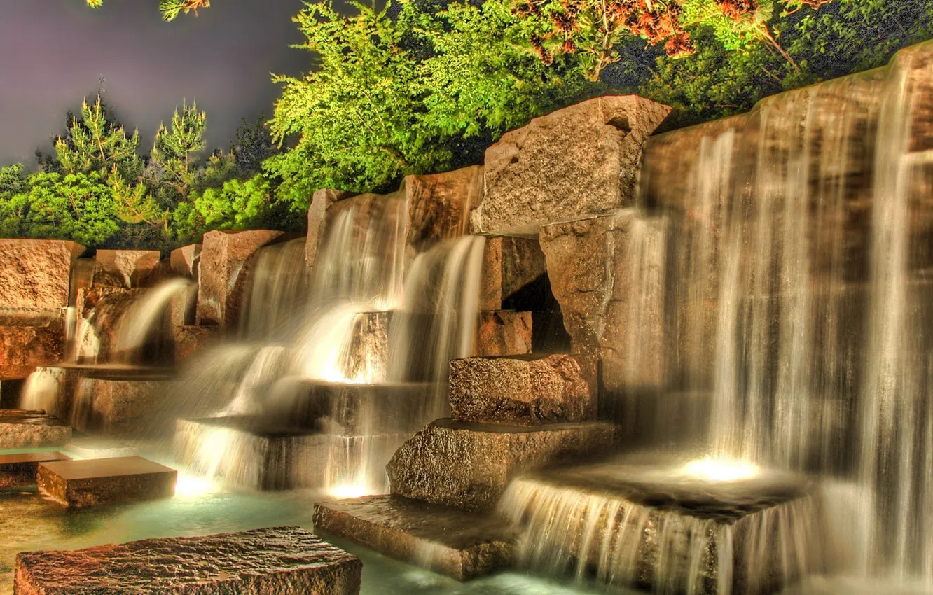 Photo wallpaper water, waterfall, stones
