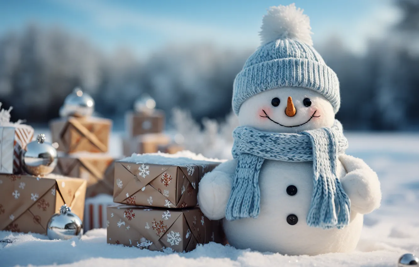 Photo wallpaper winter, snow, decoration, snowflakes, new year, Christmas, snowman, Christmas