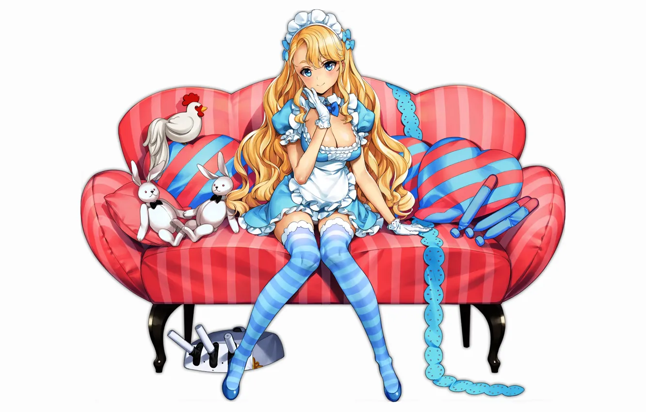 Photo wallpaper girl, sexy, cleavage, thighhighs, long hair, dress, legs, boobs