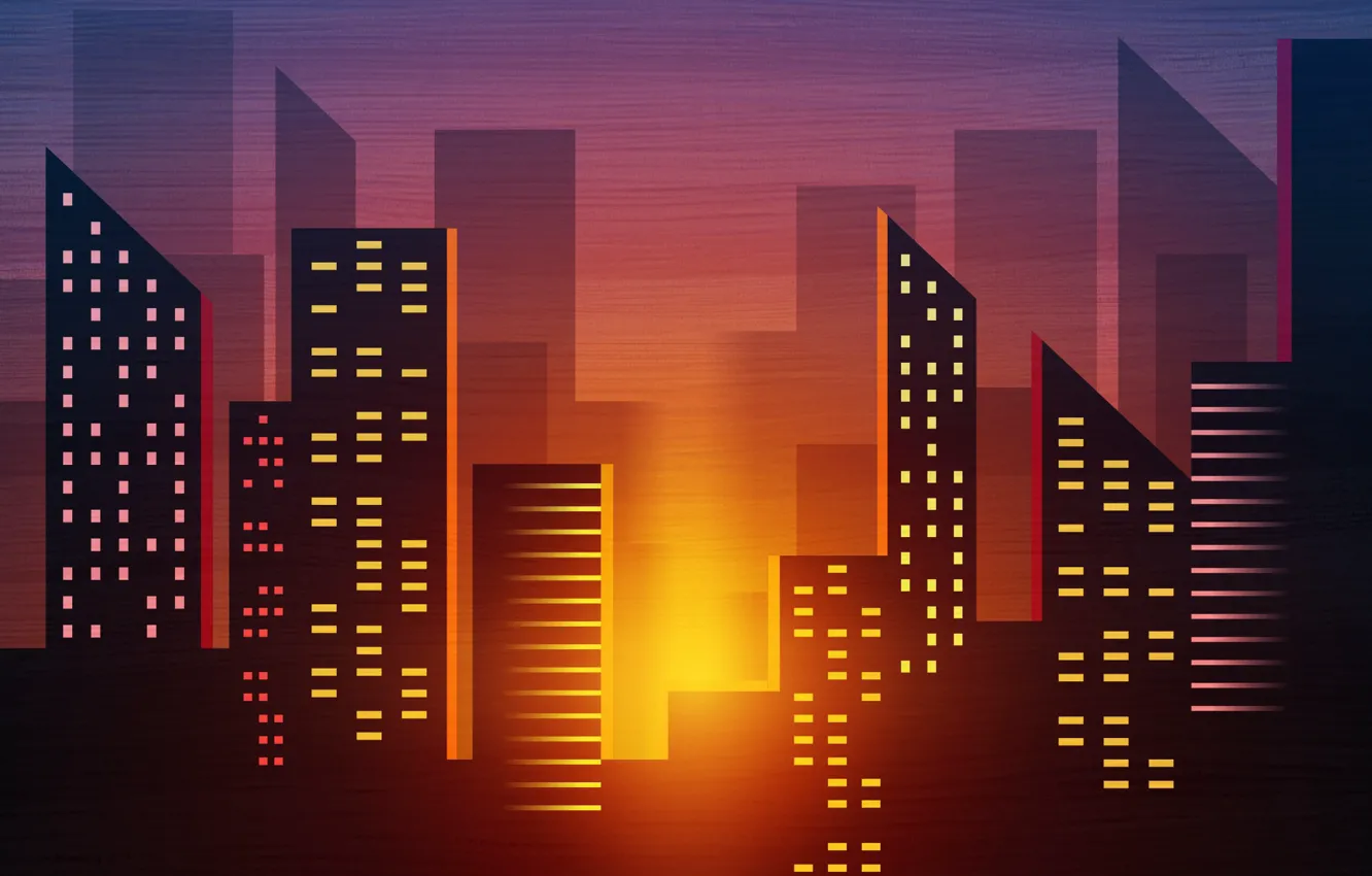 Photo wallpaper sunset, the city, style, background, minimalism, art, architecture, 80s