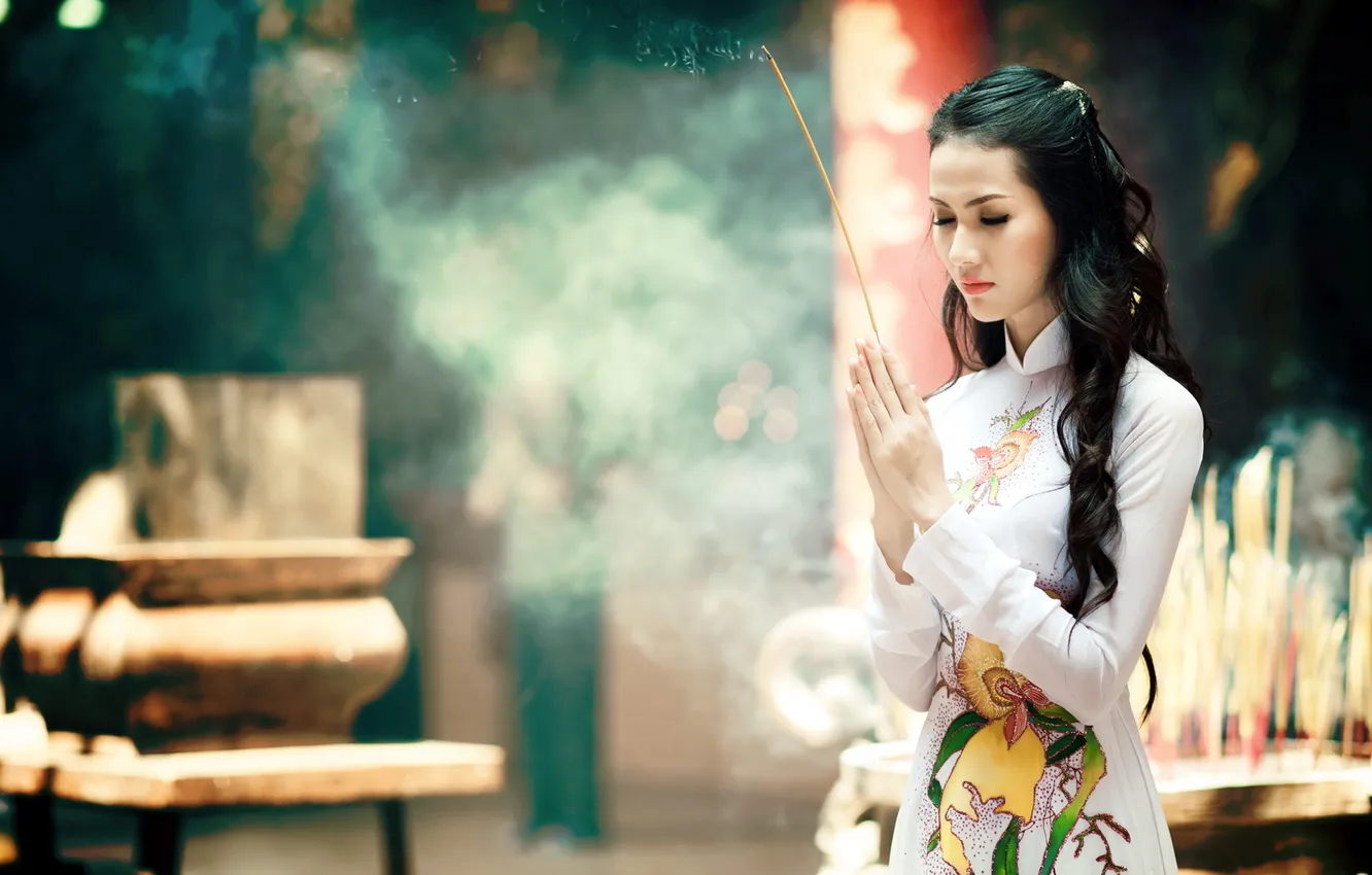 Photo wallpaper girl, background, Asian