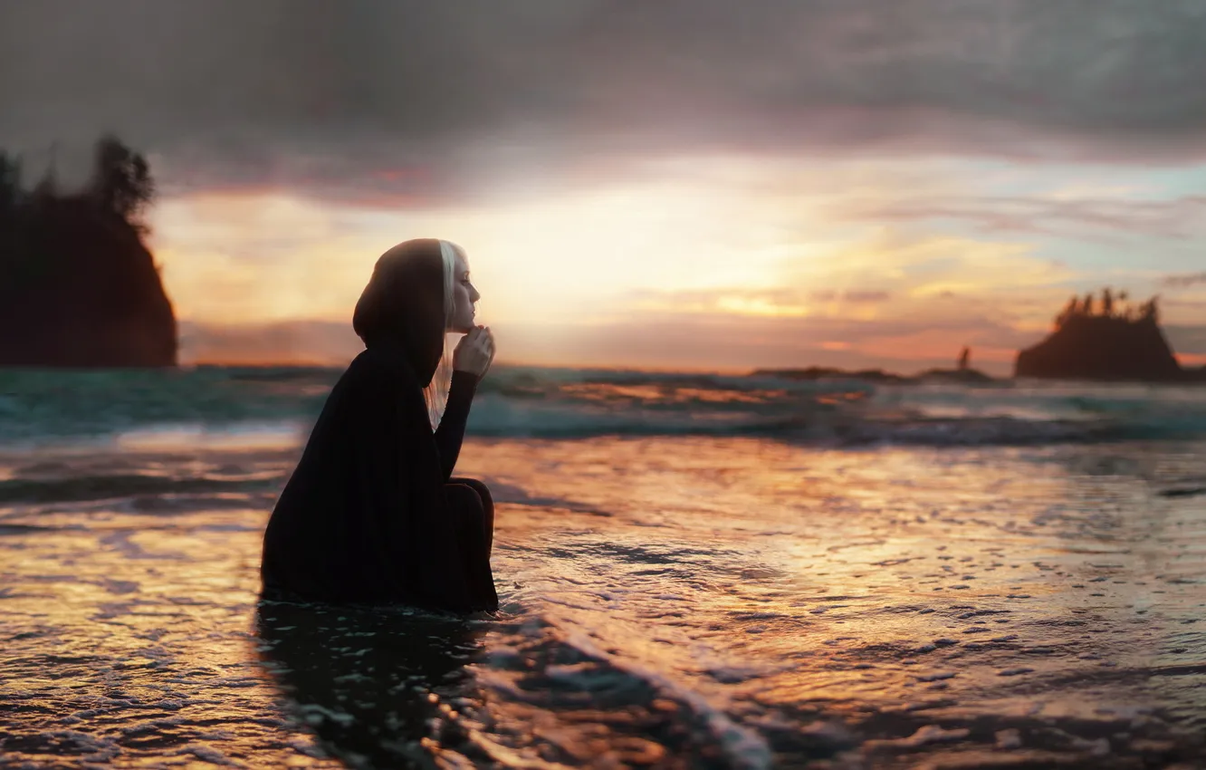 Photo wallpaper sea, girl, mood