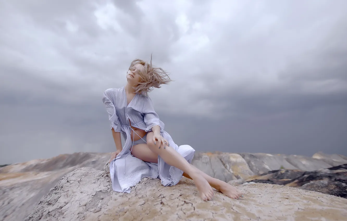 Photo wallpaper girl, nature, the wind