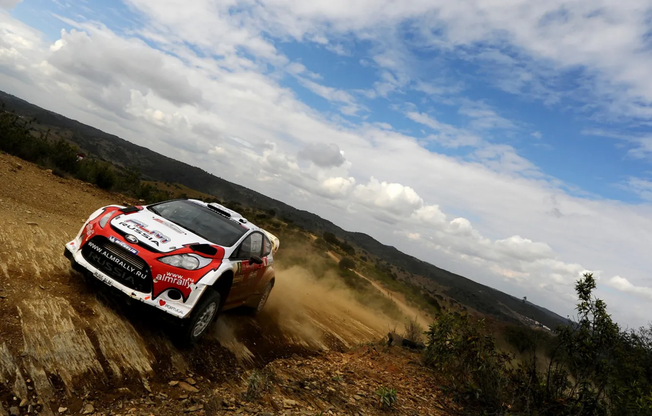 Photo wallpaper Ford, The sky, Clouds, Sport, Turn, Russia, Car, WRC