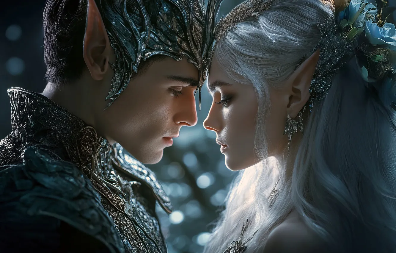 Photo wallpaper look, girl, light, decoration, love, face, pose, elf