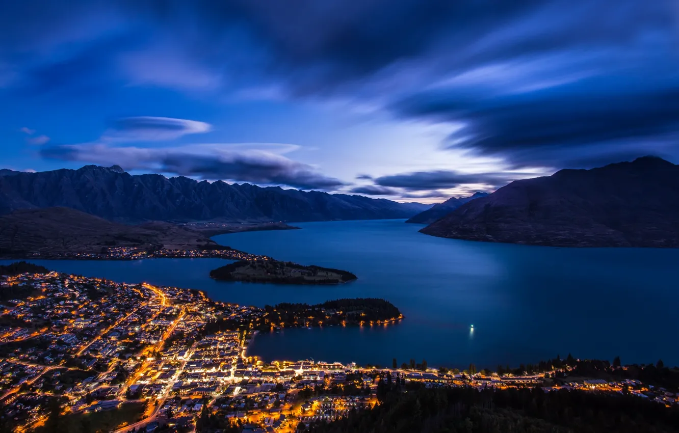 Photo wallpaper night, lights, coast, Sleepless City