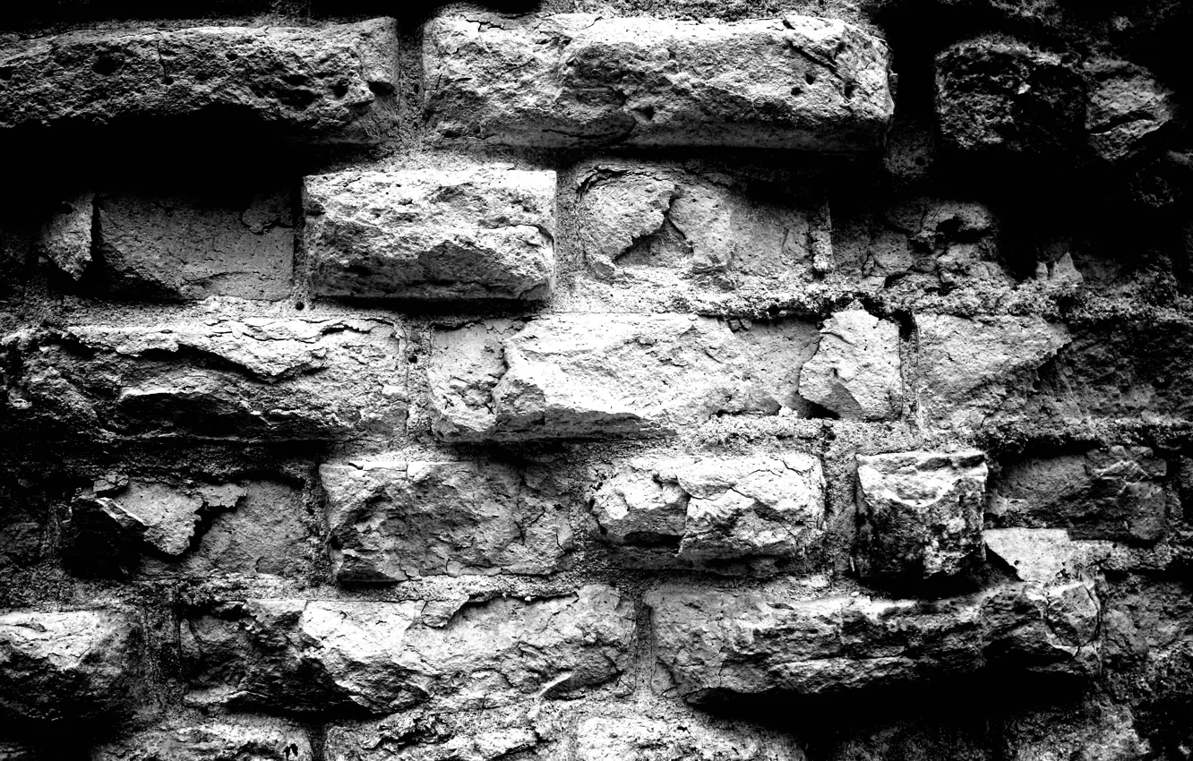 Photo wallpaper background, Wall, bricks, black and white