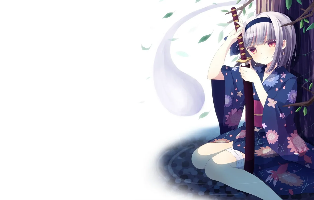 Photo wallpaper weapons, katana, anime, art, girl